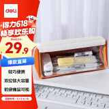 得力(deli)大开口三角包笔袋透明可视前窗双拉链大容量文具袋 橙色BC381