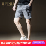 品立（PINLI）休闲短裤男士潮流印花修身五分裤夏季薄款沙滩裤子 灰色 L175