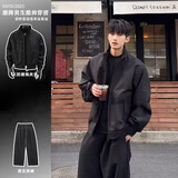 主意范（ZHUYIFAN）夹克男三防飞行秋冬加绒加厚整套棒球服羽绒外套短款工装冲锋衣潮 【黑色夹克+黑色西裤】 两件套 L 110-130斤