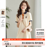 尚都比拉美式复古风小熊刺绣POLO连衣裙小个子夏季宽松显瘦裙子 杏色 L 