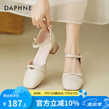 达芙妮（DAPHNE）包头凉鞋女夏季2025新款凉鞋女百搭粗跟一字带凉鞋淑女风女款凉鞋 米色【跟高4.5CM】 38