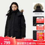 骆驼（CAMEL）【王俊凯同款】户外羽绒服冬季新款连帽羽绒衣中长款保暖防风外套 AA22264036A，幻影黑，女 M