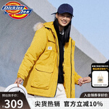 dickies棉服 可脱卸毛领字母印花多口袋夹克百搭厚外套 9551 姜黄 XL