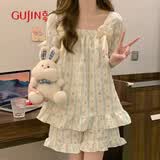 古今（GUJIN）【带胸垫】夏上新短袖云朵棉睡衣女家居服甜美睡裤公主纯欲套装L
