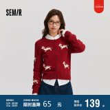 森马（Semir）针织开衫女短款圆领正肩显瘦2024冬趣味小狗提花上衣109724106004