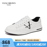 VICKI BROWN【VB男鞋】法国品牌简约潮流板鞋刺绣百搭小白鞋舒适休闲鞋男 白黑色 40 (250mm) 欧码