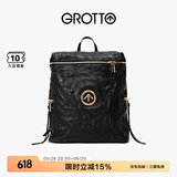 GROTTO个乐黑石双肩包大容量褶皱绵羊皮软皮电脑包通勤旅行包礼物 黑石背包L（金标）