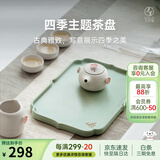 万仟堂（Edenus） 万仟堂茶盘陶瓷茶托日式简约茶台长方形单层干泡储水茶承 四季盘 春(不含茶具)古绿釉 312*217*17