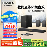 BINNIFA杜比音效解码重低音家庭影院180W大功率独立低音炮回音壁电视音响音箱全木质发声DSP数字音效 live-3D【5.1杜比K歌旗舰】