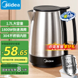 美的（Midea）烧水壶电水壶大功率304不锈钢 电热水壶家用1800W快烧自动断电 1.7L大容量MK-SH17X103
