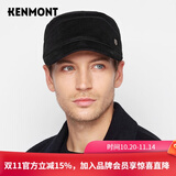 卡蒙（Kenmont）冬季保暖平顶帽男户外百搭棉灯芯绒男士秋冬鸭舌帽2121 石墨黑（夹棉加厚款） 均码 可调节58.5cm
