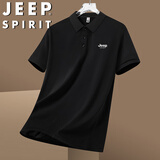 JEEP SPIRIT吉普短袖T恤夏季男POLO衫商务休闲翻领舒适透气 黑色 XL