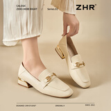ZHR单鞋女英伦风舒适方头乐福鞋女两穿粗跟透气皮鞋女 K196 米色 38