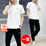 耐克（NIKE）男装运动套装25春季新款休闲简约经典上衣宽松运动裤卫裤 两件套 小LOGOT恤+收口长裤/简约白 L/175
