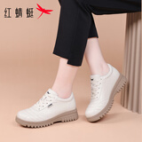 红蜻蜓鞋子女小白鞋英伦单鞋女士秋冬厚底增高休闲鞋EXB350672米白色37