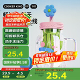 炊大皇玻璃杯女茶水分离吸管杯子耐高温高硼硅水杯800ML（小蓝花）