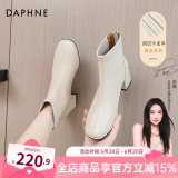 达芙妮官方真皮马丁靴女加绒2024秋冬新款法式粗跟短靴女气质瘦瘦靴子女 米白色【真皮系列】 37