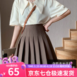 萝美酱百褶裙女夏季短裙jk制服小裙子学院风高腰春秋a字半身裙小个子 卡其加长款（抗皱西装面料） M 【建议95-105斤】