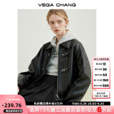 VEGA CHANG机车风皮衣女春秋季2025年韩版bf风一字扣PU皮夹克短外套 黑色 S