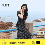 森马（Semir）连衣裙女开叉泡泡袖中长裙夏方领雪纺碎花裙浪漫109324114014