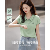 德玛纳【空气层甄选】夏季智感小飞袖Polo领打底衫花朵刺绣女式t恤