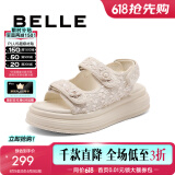百丽（Belle）亮片休闲凉鞋女商场款厚底增高凉鞋B4A1DBL4 米色 36 (230mm)