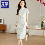 罗蒙（ROMON）新中式国风改良素雅旗袍2025年夏季新款年轻款少女真丝修身长裙 花色 L 尺码偏小建议拍大一码