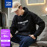 唐狮（TonLion）2022春季卫衣男连帽宽松黑色帽衫设计感小众外套