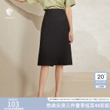 范思蓝恩201028气质开叉半身裙女夏季中长款高腰a字裙职业 黑色 S