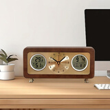 康巴丝实木桌面台钟客厅温湿度静音万年历座钟时钟508（28.5*14cm）