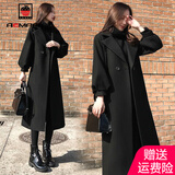 AEMAPE毛呢大衣女装2025春秋季新款赫本风黑色呢子外套长款 黑色 XL _建议120-135斤