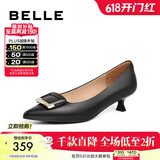 百丽（Belle）方扣高跟鞋女商场同款羊皮细跟单鞋Z2N2DCQ3 黑色 38 (240mm)