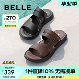 百丽日常皮凉鞋男款商场同款牛皮真皮沙滩凉鞋7YG01BL3预售 棕色 38 (240mm)