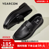 意尔康男鞋 男士皮鞋新款商务正装皮鞋男牛皮简约系带男士英伦德比鞋 黑色-套脚版 39