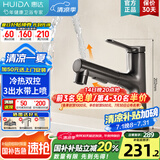惠达（HUIDA）面盆抽拉水龙头冷热水龙头台盆浴室卫生间洗脸盆水池龙头台盆通用 三出水抽拉带上喷-KS7枪灰