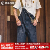 马登工装美式复古情侣甲板背带裤水洗丹宁直筒阔腿牛仔裤休闲长裤男潮 牛仔蓝 S