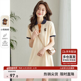 尚都比拉美式复古风小熊刺绣POLO连衣裙小个子夏季宽松显瘦裙子 杏色 S 
