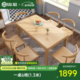 锦巢实木餐桌椅组合北欧日式小户型饭桌橡胶木长方形吃饭桌子YF-2310 原木色（默认发实木牛角椅）椅子样式请联系客服备注 一桌4椅(1.2米)