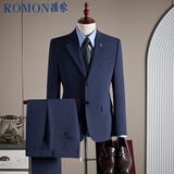 罗蒙（ROMON）【西服+马甲+西裤】西服套装男商务职业结婚礼服外套藏蓝XL