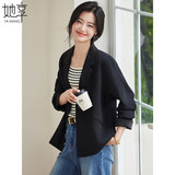 她享短外套女休闲西装外套职场穿搭气质小西服黑色短款上衣T143U6001