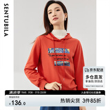尚都比拉春秋慵懒显瘦连帽星空字母刺绣印花宽松时尚卫衣女 橘红色 M 