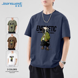 真维斯（Jeanswest）美式复古短袖t恤男夏季新款潮流牌青少年五分袖上衣服宽松休闲衫