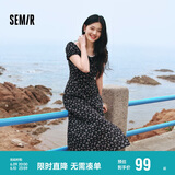 森马（Semir）连衣裙女开叉泡泡袖中长裙夏方领雪纺碎花裙浪漫109324114014