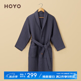HOYO日本 浴袍五星级酒店浴袍情侣装纯棉柔软吸水浴衣汗蒸服男女通用 冰墨 L码 适合身高175-190CM