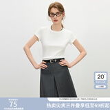 范思蓝恩正肩短袖T恤女2025夏新款修身显瘦设计感圆领上衣2113 白色 M