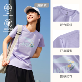 安踏LOGO短袖t恤 女夏季新款棉感显瘦休闲针织印花T恤透气运动上衣 【趣味大logo-夏日小花】清新紫 M /女165