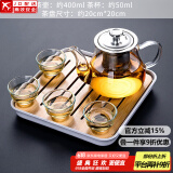正扬玻璃茶具套装家用日式功夫简约整套茶盘小办公泡茶壶茶杯透明过滤 400不锈钢(4反口)套装+四方条白