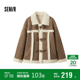 森马（Semir）外套女牛角扣翻领宽松文艺2024冬季仿麂皮仿兔毛夹克109724108011