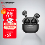 魔声（MONSTER）N-Lite 208真无线主动降噪蓝牙耳机 半入耳游戏运动音乐耳机高清通话低延迟便携通用 经典黑