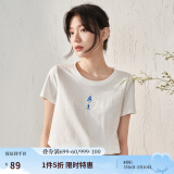 茵曼（INMAN）夏季新款圆领文艺小清新绣花复古休闲百搭显瘦短袖T恤女 米白色 XL